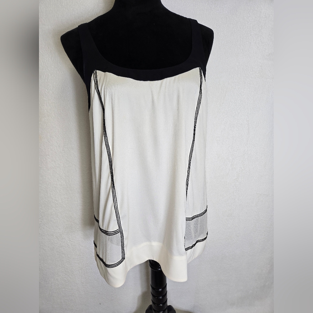 Rag & Bone Cream/Black Silk Sleeveless Blouse/Top Large